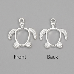 Silver Alloy Open Back Bezel Pendants, For DIY UV Resin, Epoxy Resin, Pressed Flower Jewelry, Turtle, Silver Color Plated, 21.5x18.5x2.5mm, Hole: 2mm
