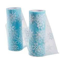 Light Sky Blue Snowflake Deco Mesh Ribbons, Tulle Fabric, Tulle Roll Spool Fabric For Skirt Making, Light Sky Blue, 6 inch(15cm), about 10yards/roll(9.144m/roll)