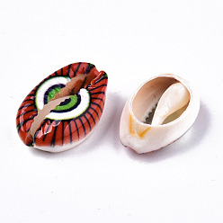 (123L) Белый крем непрозрачный блеск Набивные бусины из натуральных ракушек каури, нет отверстий / незавершенного, с рисунком сглаза, огнеупорный кирпич, 18~22x13~14x6~8 мм