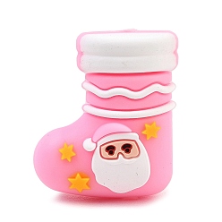 Christmas Socking Рождественские силиконовые бусины, фокусные бусы, розовые, рождественские носки Санта-Клауса, 27.5x22.5x12.5 мм, отверстие : 2 мм