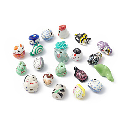 Mixed Color Handmade Porcelain Beads, Mixed Shapes, Mixed Color, 14~29x12.5~20x7.4~15.5mm, Hole: 1.5~3.5mm