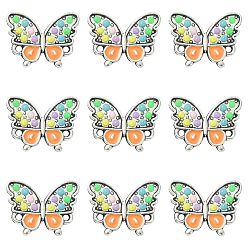 Античное Серебро Прелести соединителя сплава, с разноцветными стеклянными бусинами, ссылки бабочки, античное серебро, 13.5x18x2 мм, отверстие : 1.2 мм