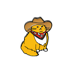 xz3481 Cute Cartoon Western Cowboy Cat Brooch for Clothes - Adorable Yellow Kitten Accessory