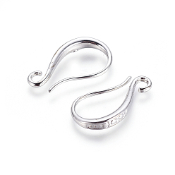 Platinum Brass Earring Hooks, with Horizontal Loop, Long-Lasting Plated, Platinum, 19.5x11x2.5mm, Hole: 2mm, 18 Gauge, Pin: 1mm