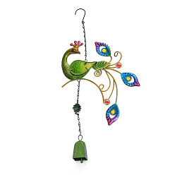 Yellow Green Iron Pendant Decorations, with Glass, Wind Chime, Home Decoration, Peacock, Yellow Green, 470x250mm