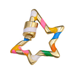 Colorful Brass Enamel Rock Climbing Carabiners, Screw Locking Key Clasps, Star, Colorful, 25x20mm