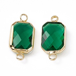 Fern Green Transparent K9 Glass Connector Charms, with Light Gold Plated Brass Findings, Faceted, Rectangle Links, Fern Green, 22x11x5mm, Hole: 2mm