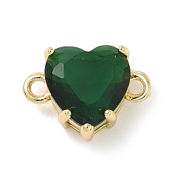 Зеленый Латунные стеклянные подвески-сердечки для соединения элементов, реальный 18 k позолоченный, стойки покрытие, долговечный, без кадмия и без свинца, зелёные, 11x15.5x7.5 мм, отверстие : 1.6 мм