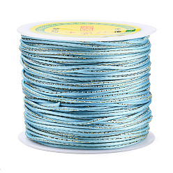 Light Sky Blue Metallic Stain Beads String Cords, Nylon Mouse Tail Cord, Light Sky Blue, 1.5mm, about 100yards/roll