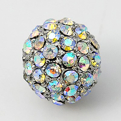 Crystal AB Alloy Rhinestone Beads, Grade A, Round, Platinum Metal Color, Crystal AB, 10mm, Hole: 2mm