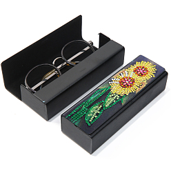 Flower DIY Imitation Leather Eyeglass Case Diamond Painting Kits, Including Resin Rhinestones, Pen, Tray & Glue Clay, Sunflower Pattern, 160x54x36mm