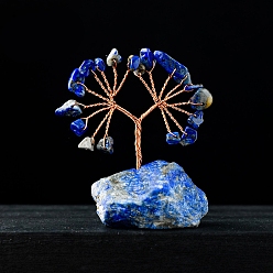 Lapis Lazuli Natural Lapis Lazuli Chips Tree Decorations, Gemstone Base with Copper Wire Feng Shui Energy Stone Gift for Home Office Desktop Ornament, 55~70mm