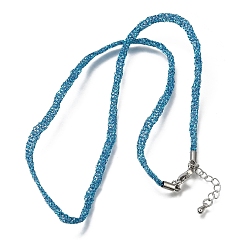 Steel Blue 3.5MM Polyester Metallic Cord Braided Cord Necklace Making, with Brass Findings and 202 Stainless Steel Lobster Claw Clasps, Long-Lasting Plated, Rack Plating, Stainless Steel Color, Steel Blue, 16.14 inch(41cm)~18.11 inch(46cm)
