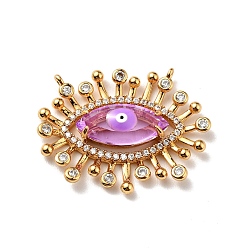 Violet Rack Plating Brass Micro Pave Cubic Zirconia Pendants, with Enamel, Long-Lasting Plated, Golden, Eye with Evil Eye, Cadmium Free & Nickel Free & Lead Free, Violet, 22x28x6mm, Hole: 1mm