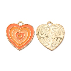 Coral Alloy Enamel Pendants, Heart Charms, Coral, 20x18.5x1mm, Hole: 2mm