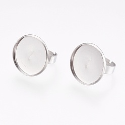 Нержавеющая Сталь Цвет Устойчивые к потускнению регулируемые 304 кольца для пальцев из нержавеющей стали, латунная фурнитура платформы для кольца, плоско-круглые, цвет нержавеющей стали, лоток : 20 мм, 17.5 мм