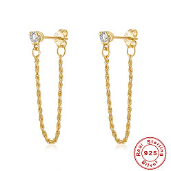 Golden-1 925 Sterling Silver Diamond Chain Tassel Earrings for Women
