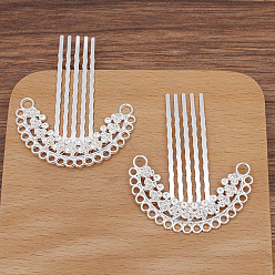 Silver Alloy Hair Comb Findings, with Iron Comb and Loop, Round Bead Settings, Silver, 61x38mm, Fit for 2mm Beads