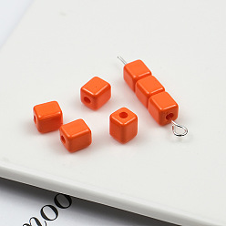 Оранжево-Красный Непрозрачные акриловые бусины, кубические, оранжево-красный, 6x5x5 мм, отверстие : 1.8 мм