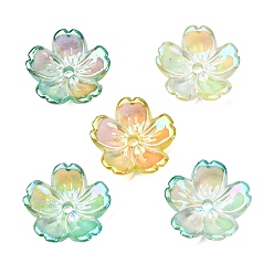 Cyan UV Plating Opaque Acrylic Beads, Iridescent, Flower, Gradient Color, Cyan, 12x12x3mm, Hole: 1.4mm
