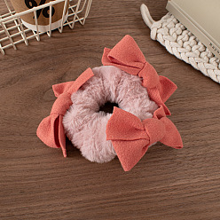 2# Pink Bow Diadema con lazo de terciopelo dulce para otoño/invierno - lindo, felpa, nudo de la mariposa, accesorio para el cabello.