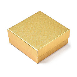 Gold Cardboard Jewelry Boxes, for Ring, Earring, Necklace, with Sponge Inside, Square, Gold, 7.4x7.4x3.2cm