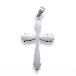 Stainless Steel Color 304 Stainless Steel Pendants with 201 Stainless Steel Clasp, Cross, Stainless Steel Color, 36.5x22x1mm, Hole: 4x8mm