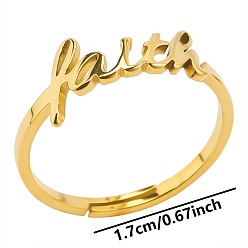 Golden 304 Stainless Steel Adjustable Ring, Word Faith, Golden, Inner Diameter: 17mm