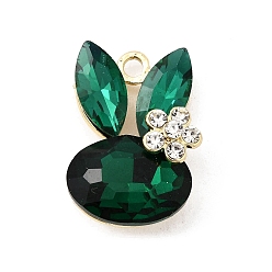 Изумруд Подвески из сплава и страза, кролик, стойки покрытие, золотые, изумруд, 27x19x9 мм, отверстие : 2.8 мм