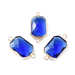 Синий Стойка покрытие латунь паве стекло соединители подвески, долговечный, прямоугольник ссылки, золотые, синие, 10.5x20.5x5 мм, отверстие : 2 мм
