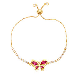 Red Chic and Minimalist Butterfly Bracelet with Sparkling Zircon Stones, Red, 0.1cm