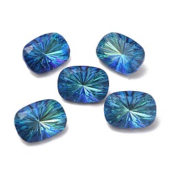 Bermuda Blue K5 Faceted Glass Rhinestone Cabochons, Pointed Back, Back Plated, Rectangle, Bermuda Blue, 18x13x7mm