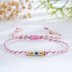 Бледно-Розовый Браслеты из латуни с эмалью и бусинами, имитирующими «оберег от сглаза», плетеные, регулируемые браслеты из полиэстера, розовый жемчуг, 11.02 дюйм (28 см)