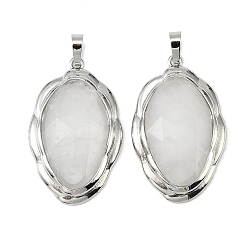 Хрусталь Ограненные подвески из натуральных кристаллов кварца, овальные подвески из горного хрусталя в латунной оправе, платина, стойки покрытие, 41x26x7 мм, отверстие : 5x8 мм