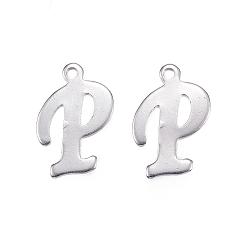 Stainless Steel Color 304 Stainless Steel Letter Charms, Letter.P, Stainless Steel Color, 14x9x0.8mm, Hole: 1mm