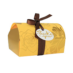 Gold Gold Stamping Floral Paper Candy Storage Box with Ribbon, Candy Gift Bags Christmas Party Wedding Favors Bags, Gold, 9.7x6.2x5.9cm