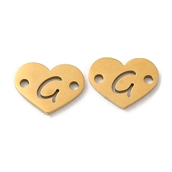 Letter G Ion Plating(IP) 304 Stainless Steel Connector Charms, Heart with Letter, Golden, Letter G, 9x12x1mm, Hole: 1.5mm