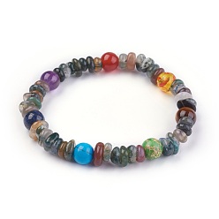 Indian Agate Chakra Jewelry Stretch Bracelets, with Natural Indian Agate and Natural & Synthetic Mixed Gemstone Beads, 55mm