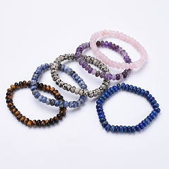 Mixed Stone Natural & Synthetic Gemstone Beaded Stretch Bracelets, Abacus, 2-1/4 inch~2-1/4 inch(56~58mm)
