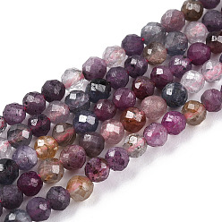 Mixed Stone Natural Red Corundum/Ruby and Sapphire Beads Strands, Faceted, Round, 2.5mm, Hole: 0.5mm, about 160pcs/strand, 15.55 inch(39.5cm)