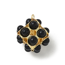 Черный Подвески из искусственного жемчуга, квадратный, с золотой латуни нахождения, ионное покрытие (ip), долговечный, без свинца и без кадмия, чёрные, 16.5x12.5x13 мм, отверстие : 1 мм