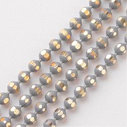 Gray Brass Faceted Ball Chains, Soldered, Rack Plating, Two Tone, Gray, 1.5mm