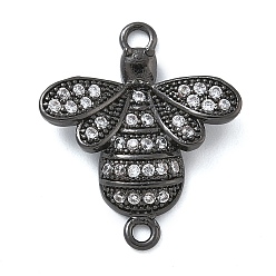 Черный Цвет Металла Стойка покрытие латунь микропаве прозрачный кубический цирконий пчела соединительные подвески, долговечный, без кадмия и без свинца, металлический черный , 20x17x4 мм, Отверстие : 1.2 мм & 1.6 мм