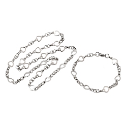 Нержавеющая Сталь Цвет 304 Набор украшений из браслета и ожерелья из нержавеющей стали с цепочкой в форме сердца, с карабин-лобстерами , цвет нержавеющей стали, 595 мм