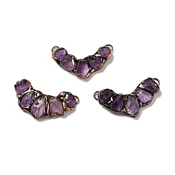 Amethyst Natural Amethyst Nuggets Big Pendants, Large Hole Pendants, with Red Copper Tone Brass Findings, Cadmium Free & Lead Free, Boomerang, 33~35x49.5~58x7~13mm, Hole: 5.5x3mm