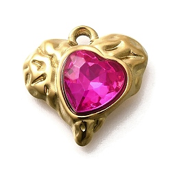 Роза 304 подвески из нержавеющей стали, со стразами, реальный 18 k позолоченный, ионное покрытие (ip), сердце, роза, 16.5x16.5x5.5 мм, отверстие : 1.8 мм