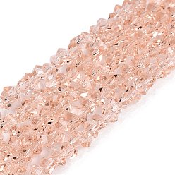 Персиковый Слойка Прозрачные стеклянные бусины, треугольные, граненые, розовые, 2~2.5x3.5~4x3.5~4 мм, отверстие : 0.8 мм, около 126~132 шт / нитка, 13.78~14.96'' (35~38 см)
