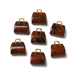 Mahogany Obsidian Natural Mahogany Obsidian Brass Pendants, Handbag Charms, Golden, 27.5x26x12mm, Hole: 6.3x5mm