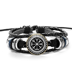 Black Alloy Braided Bead Multi-Strand Bracelets, Glass Viking Rune Bracelet, Black, Pattern: 3/4 inch(2cm)