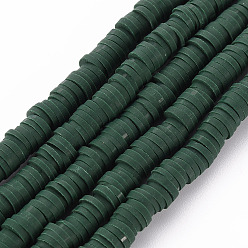 Dark Green Flat Round Handmade Polymer Clay Beads, Disc Heishi Beads for Hawaiian Earring Bracelet Necklace Jewelry Making, Dark Green, 6x1mm, Hole: 2mm, about 353~378pcs/strand, 17.7 inch